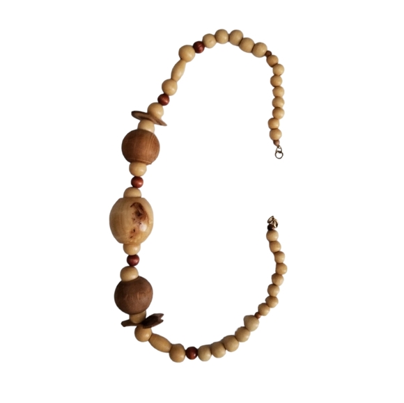 🆕 NECKLACE - Wood - Vintage / 22" long - Picture 3 of 5